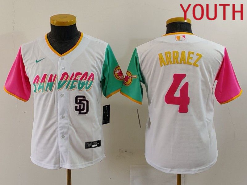Youth San Diego Padres #4 Arraez White City Edition Nike 2024 MLB Jersey style 2->youth mlb jersey->Youth Jersey